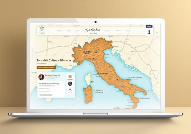 Schermata del sito web del Consorzio Vino Chianti Classico con una mappa stilizzata della Toscana e icone di cantine.